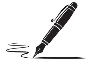 Minimal black silhouette icon of fountain pen illustration on transparent background vector