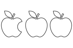 Apple line art icon in minimalist outline style for healthy food and organic nutrition themes vector
