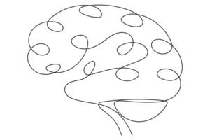 Abstract illustration of a brain in continuous single line art for intelligence and learning concepts vector