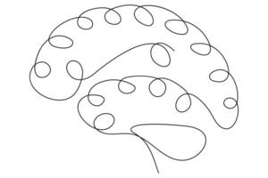 One line continuous brain illustration in minimalist contour design for innovation and educational themes vector
