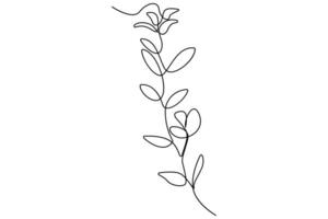 Continuous one line drawing of botanical leaves in minimal outline style illustration for nature design vector