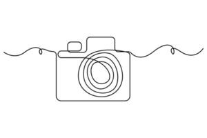 Continuous line simple camera icon drawing in modern style illustration on white background for photography concept vector