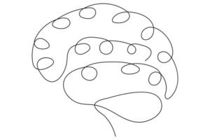 Modern brain illustration using continuous one line drawing style for cognitive learning and abstract thinking vector