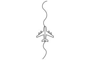 Airplane continuous one line drawing in minimal style for travel aviation and flight design concept vector