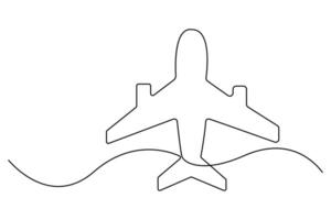 Hand drawn airplane in continuous one line art style for travel and flying design themes vector