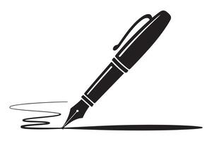 Black silhouette of fountain pen icon in minimal design style illustration on transparent background vector