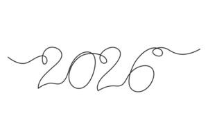Continuous one line modern handwritten calligraphy style number 2026 illustration on white background vector