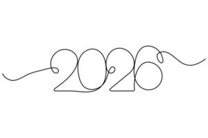 Continuous one line handwritten calligraphy style illustration of 2026 on white background vector