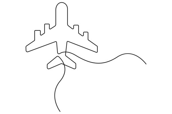 Editable one line drawing of airplane in continuous minimal outline for travel and flight art