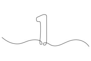 Artistic one line continuous drawing of number 1 in simple editable outline format vector