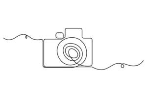 Continuous line creative camera icon drawing in modern style illustration on white background for photography concept vector