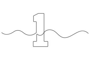 Single stroke line drawing of number 1 with editable outline in a modern minimalist style vector
