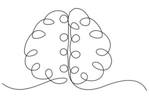Continuous brain one line drawing in abstract outline style for educational illustration and creative design vector