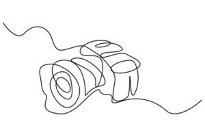 Continuous line minimalist camera icon drawing in modern style illustration on white background for photography concept vector