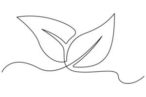 Botanical leaf drawn in a single continuous line as a minimalist plant outline illustration vector