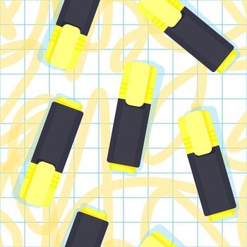 Seamless pattern of yellow markers on a checkered background and a white background with yellow lines vector