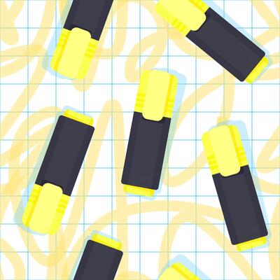 Seamless pattern of yellow markers on a checkered background and a white background with yellow lines