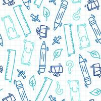 Doodle hand drawn seamless pattern from school stationery vector