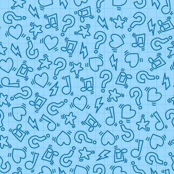 sin costura modelo de lineal elementos de corazones, relámpago tornillos y señales en un a cuadros antecedentes me gusta en un espalda a colegio cuaderno vector