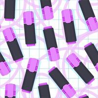 Seamless pattern of purple markers on a checkered background and white background with puple lines vector