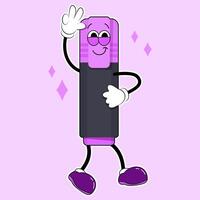 Groovy school purple marker character with smile for back to school vector