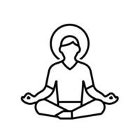 Mindfulness icon. Meditation and yoga. Lotus sitting person with circular aura. Mental health, calmness, sport. Outline design style vector