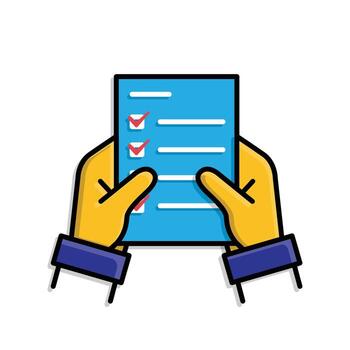 Work icon. Shared docs verification. Two hands holding shared document with check mark. meeting, teamwork, remote. Isometric design style vector