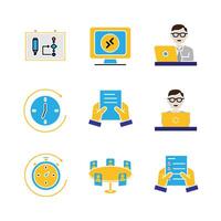 Work icon. Shared docs, Online work, conference, Time tracker, etc. meeting, teamwork, remote. Flat design style vector