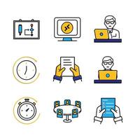 Work icon. Shared docs, Online work, conference, Time tracker, etc. meeting, teamwork, remote. Mixed design style vector