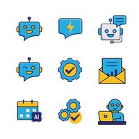 ai icon set. AI Personal Assistant. Virtual coworker, Chatbot, AI scheduler, etc. intelligence, assistant, internet. isometric design style vector