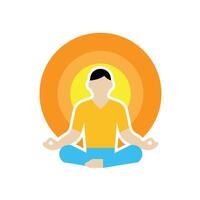 Mindfulness icon. meditation timer. person sitting lotus with clock behind. mental health, calmness, concentration. Flat design style vector
