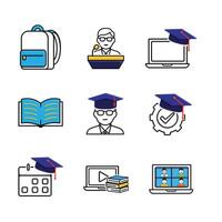 education icon set. online learning, graduation, book, public speaking, etc. smart, student, studying. Mixed design style vector