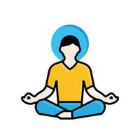 Mindfulness icon. Meditation and yoga. Lotus sitting person with circular aura. Mental health, calmness, sport. Isometric design style vector