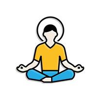 Mindfulness icon. Meditation and yoga. Lotus sitting person with circular aura. Mental health, calmness, sport. Mixed design style vector