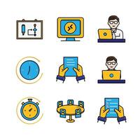Work icon. Shared docs, Online work, conference, Time tracker, etc. meeting, teamwork, remote. Isometric design style vector
