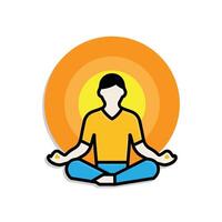 Mindfulness icon. meditation timer. person sitting lotus with clock behind. mental health, calmness, concentration. isometric design style vector