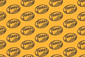 american football ball seamless pattern. hand-drawn oval sports ball texture. vintage yellow background surface with rugby ball doodle. ideal for sports themed, prints and merchandise vector