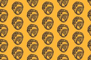 rugby helmet seamless pattern on yellow background. hand-drawn sports head safety background. vintage protective headgear sketch motif. great for apparel, sport branding, and print merchandise. vector