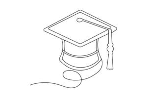 Graduation cap continuous line art illustration minimalist outline icon symbolizing academic success vector