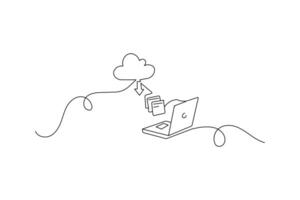 Cloud storage outline continuous single line drawing minimalist illustration symbol vector