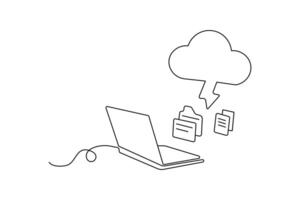 Cloud storage continuous line drawing minimal outline illustration technology icon vector