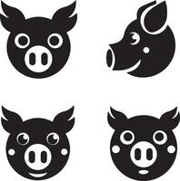 Collection of Stylized Pig Head Icons vector