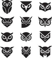 Diverse Owl Face Silhouette Icons Collection vector