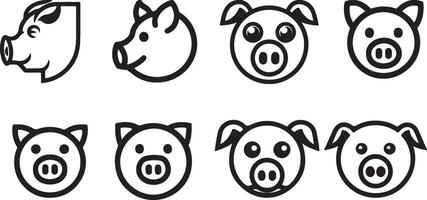 Various Outlined Pig Heads in Cartoon Style vector