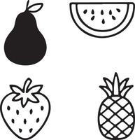 A set of fruits icon like water melon slice, pear, straw berry, pineapple vector