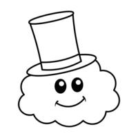 Cloud with a Top Hat Outline Illustration. This is an illustration of a smiling cloud character wearing a tall top hat. vector