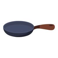 Frying Pan with Wooden Handle Illustration. An illustration of a frying pan with a dark non-stick surface and a brown wooden handle. vector