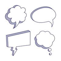 Hand Drawn Speech and Thought Bubbles Set Illustration. This illustration features a collection of four hand drawn speech and thought bubbles in a sketchy doodle style. vector