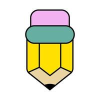 Pencil Icon with Colorful Design Illustration. The eraser at the top is depicted in pink, followed by a green metallic band below it. vector