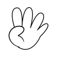 Hand Showing the Number Four Illustration. This black and white illustration features a cartoon-like hand gesture displaying the number four. vector